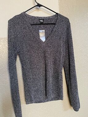 I.N.C. Metallic Silver Sweater International Concepts Long Sleeve New with Tags
